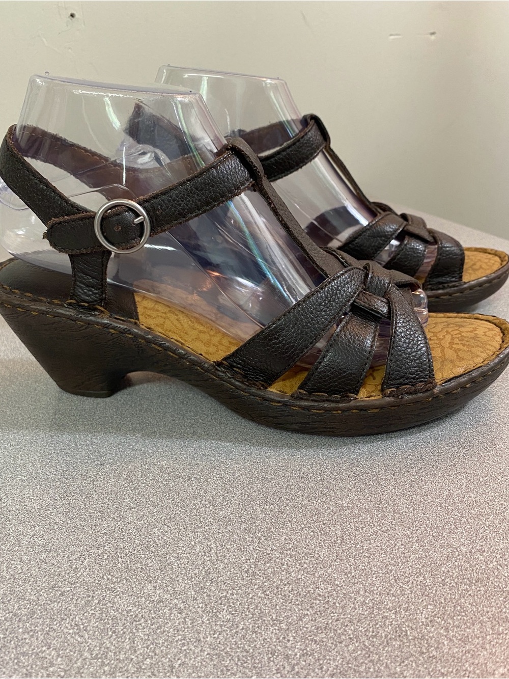 b.o.c. Dark Brown Strappy Leather Wedge Sandals